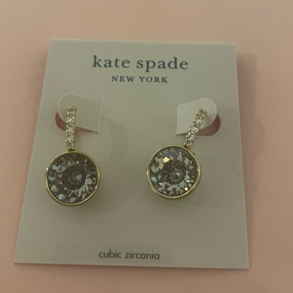 Kate Spade Dangle Drop Hoop Earrings BNWT Dazzle Clear Gold